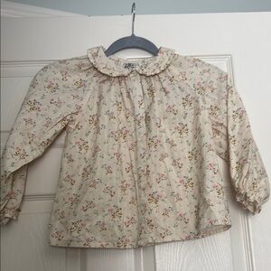 Bonton Cream and Pink Floral Blouse with Peter Pan Collar